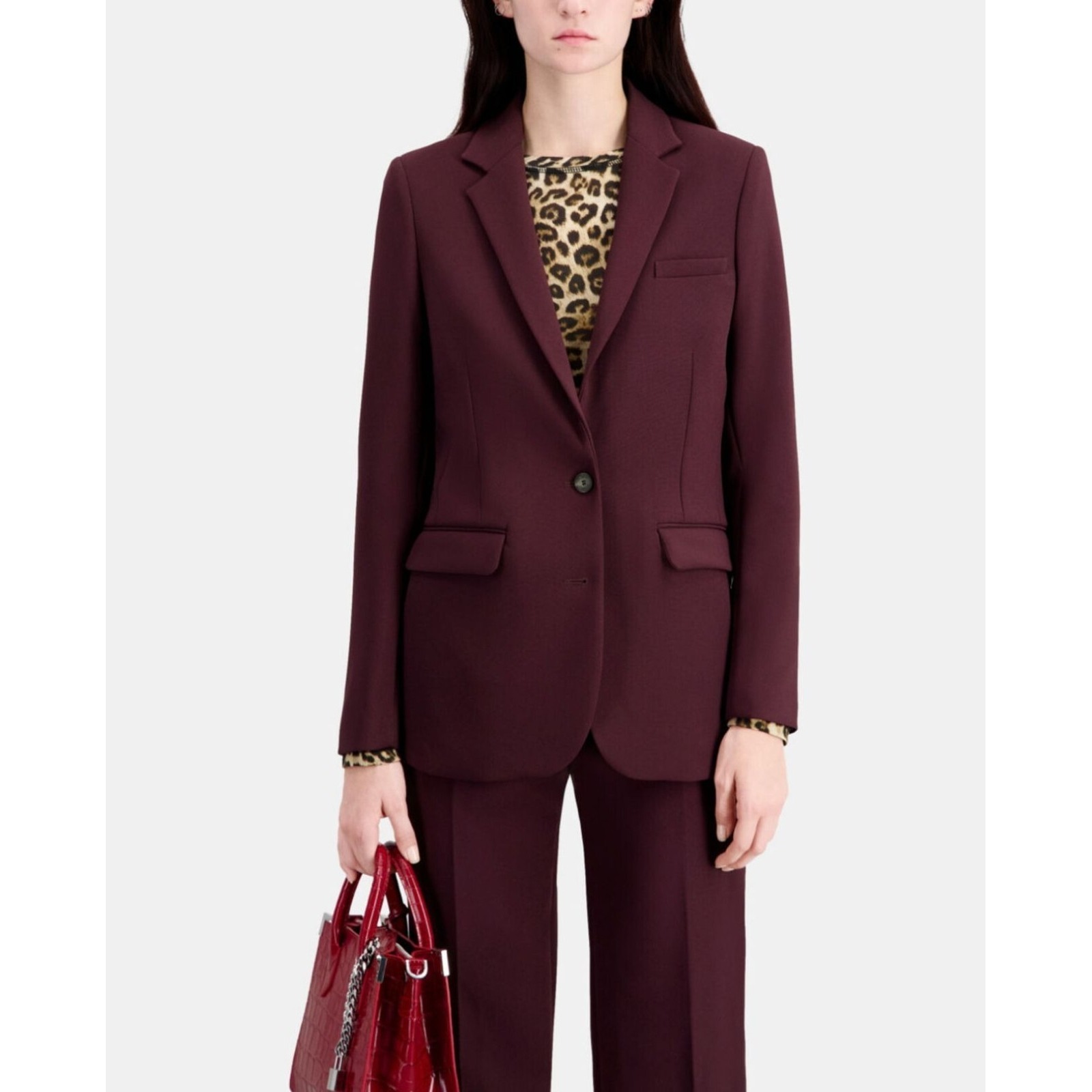 Nwt The Kooples Blazer Burgundy Crepe French Designer Size Fr/36 Us/4
